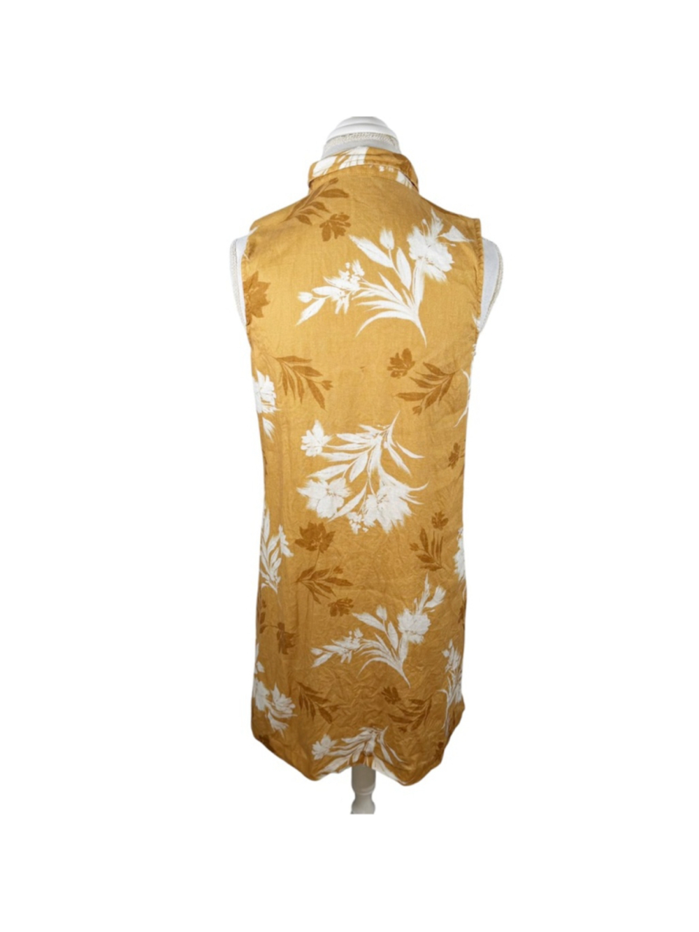 Garnet Hill Ochre Floral Sleeveless European Flax Linen Shirtdress Beachy size 6 - Picture 6 of 10